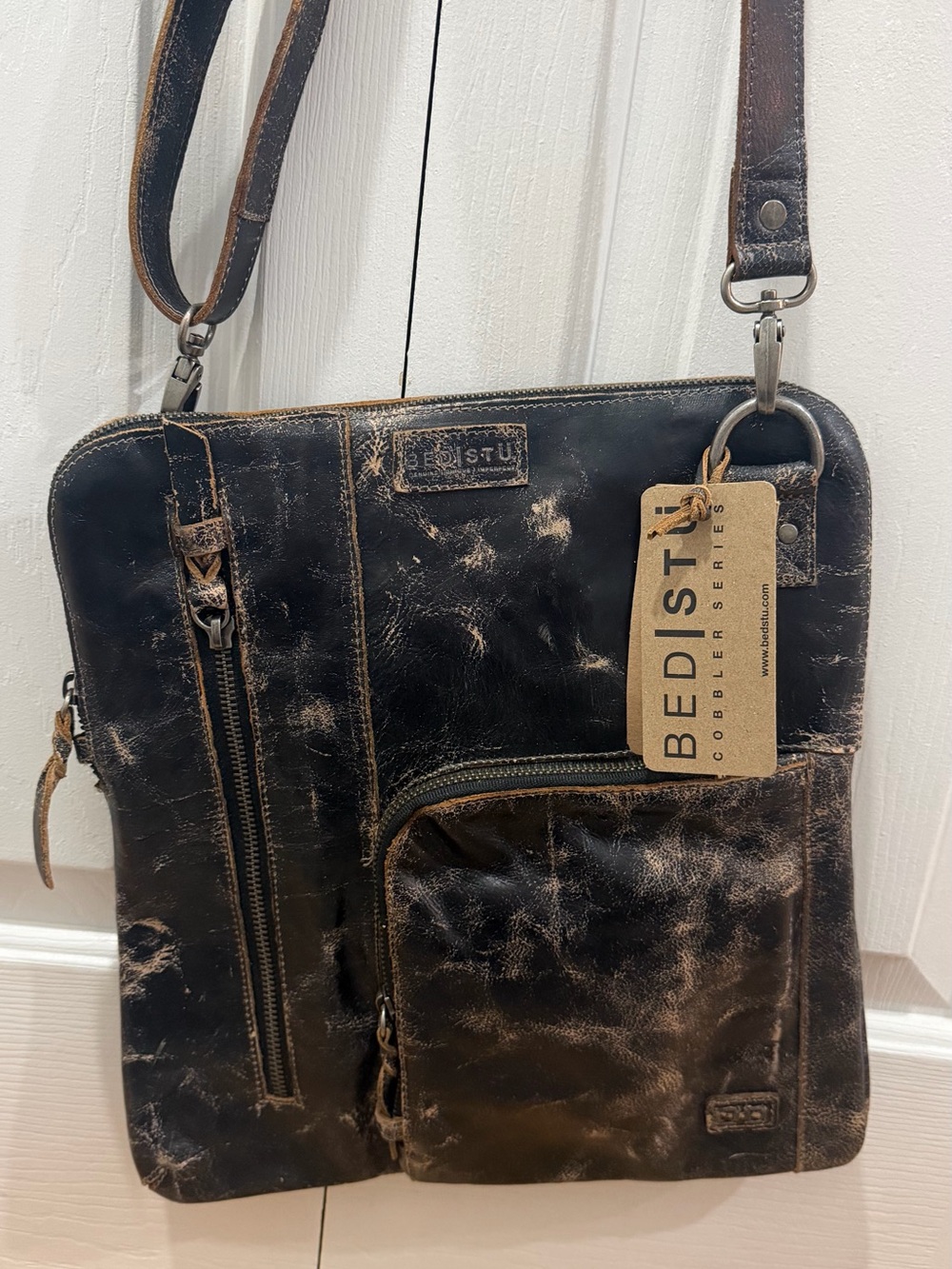 Bed Stu, the Aiken Large Zip Crossbody Black Lux NWT